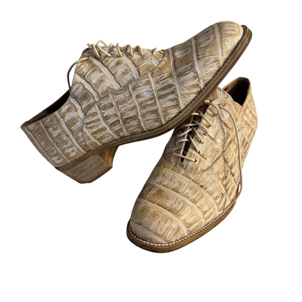 Fial'e Collection Italy Croc Embossed Leather Oxford Shoes Women's Sz 8 Tan Vtg